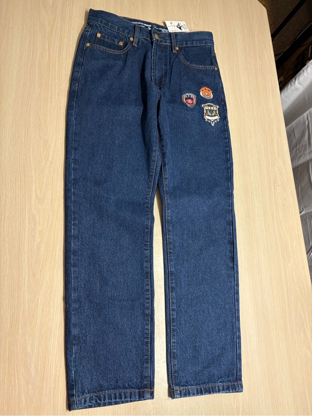 Lrg Men's Navy Straight Jeans with Embroidered Crest Patches